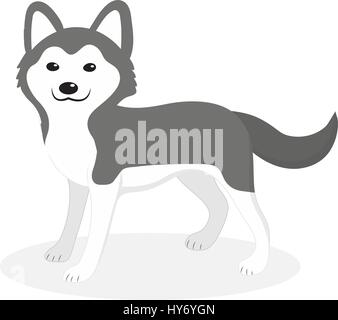 Husky breed dog icon, flat, cartoon style. Cute puppy isolated on white background. Vector illustration, clip-art. Stock Vector