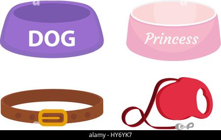 Dogs Stuff Icon Set With Accessories For Pets Flat Style Isolated