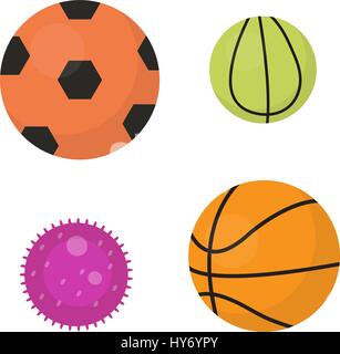 Balls set icons, flat, cartoon style. Collection of football, basketball, tennis. Isolated on white background. Vector illustration, clip-art. Stock Vector