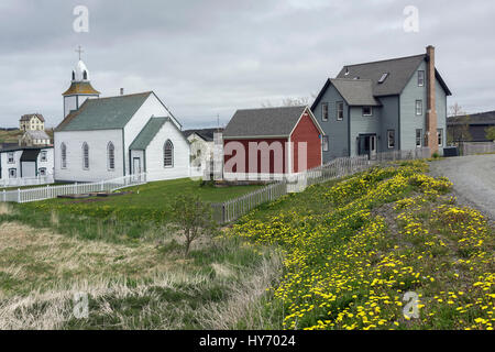 Catholic Church of the Most Holy Trinity, 1833 (tower 1880), oldest standing church in Newfoundland, Trinty Stock Photo