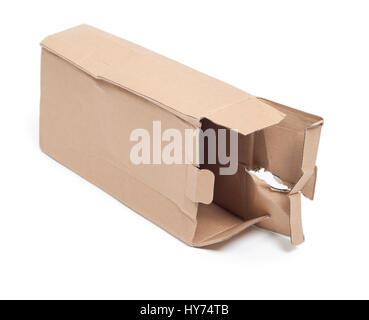 Damaged cardboard box isolated on white Stock Photo