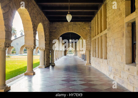 PALO ALTO, USA - January 11, 2017: Arches of Main Quad at Stanford University Campus - Palo Alto, California, USA Stock Photo