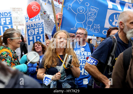 Leeds, UK. 1st April, 2017. NHS campaigners marching through Leeds, 1st April, 2017 (C)Barbara Cook/Alamy Live News Credit: Barbara Cook/Alamy Live News Stock Photo