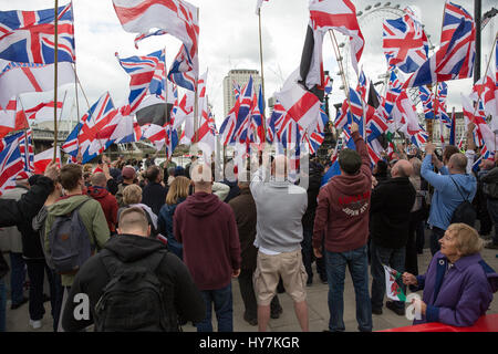 London, UK. 1st April, 2017. Members of far-right group Britain First hold a protest on Victoria Embankment. Credit: Mark Kerrison/Alamy Live News Stock Photo