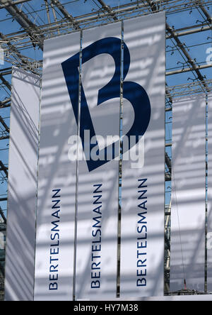 Leipzig, Germany. 24th Mar, 2017. The logo of Bertelsmann, photographed at the Leipzig Book Fair in Leipzig, Germany, 24 March 2017. Photo: Jens Kalaene/dpa-Zentralbild/ZB/dpa/Alamy Live News Stock Photo