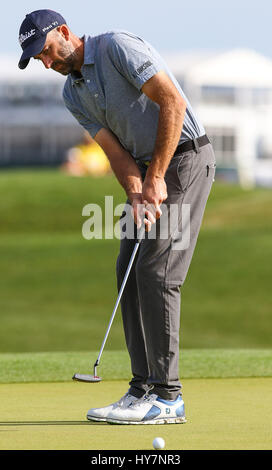 Humble, Texas, USA. 1st Apr, 2017. Geoff Ogilvy hits a putt during the third round of the Shell Houston Open at the Golf Club of Houston in Humble, Texas. John Glaser/CSM/Alamy Live News Stock Photo