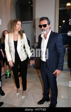 April 2, 2017 - The actor from Malaga Antonio Banderas accompanied by his girlfriend Nicole Kimpel attends the Pregon de Semana Santa de Malaga at the Cervantes Theater Credit: Fotos Lorenzo Carnero/ZUMA Wire/Alamy Live News Stock Photo