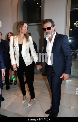 April 2, 2017 - The actor from Malaga Antonio Banderas accompanied by his girlfriend Nicole Kimpel attends the Pregon de Semana Santa de Malaga at the Cervantes Theater Credit: Fotos Lorenzo Carnero/ZUMA Wire/Alamy Live News Stock Photo