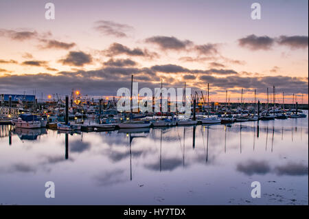 Newlyn, Cornwall, UK. 2nd April 2017. UK Weather. Newlyn harbour before sunrise, with a fine day ahead forecast. Credit: Simon Maycock/Alamy Live News Stock Photo