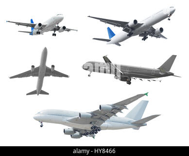 Collection of passenger aircraft isolated on white background Stock Photo