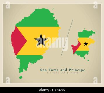 Modern Map - Sao Tome and Principe flag colored ST Stock Vector