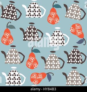 Kettle   fantasy seamless pattern. It is located in swatch menu, vector image. Cute tile background for design. Abstract backdrop. Stock Vector
