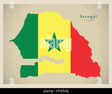 Modern Map - Senegal flag colored SN Stock Vector