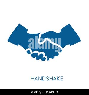 Handshake vector blue flat icon on white background. Stock Vector