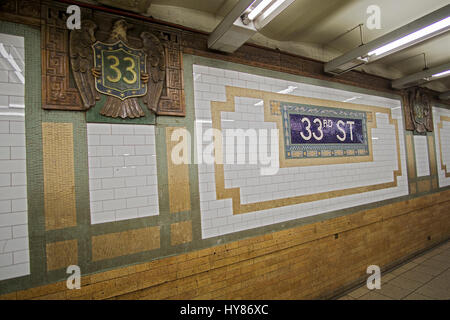 Subway art at the 33rd Street and Park Avenue subway station in Manhattan, New York City Stock Photo