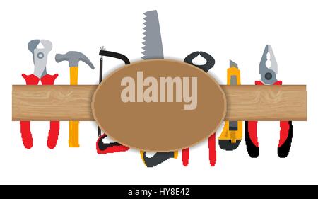 Repair Tools and Instruments on Brick Wall Vector Illustration B Stock Vector