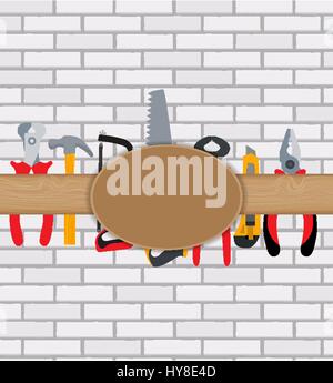Repair Tools and Instruments on Brick Wall Vector Illustration B Stock Vector