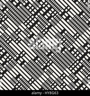 Black and White Irregular Dashed Lines Pattern. Abstract Vector Seamless Background Stock Vector