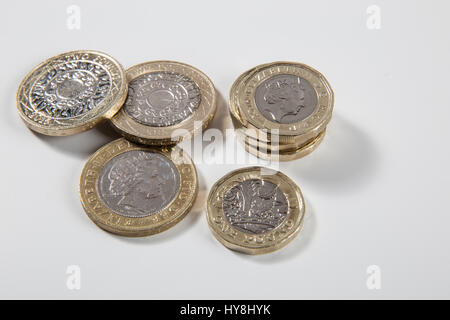 New £1 pound coin and £2 pound coins Stock Photo