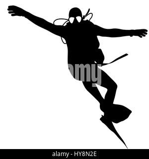 Black silhouette scuba divers. illustration. Stock Photo