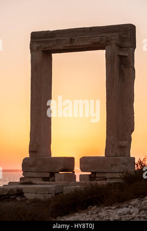 Portara of Naxos, famous landmark of greece, at sunset Stock Photo