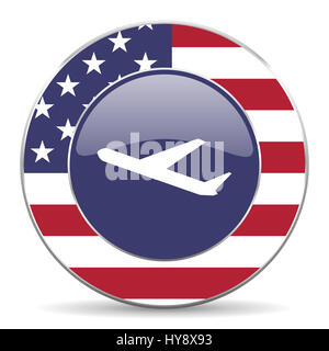 Deparures usa design web american round internet icon with shadow on white background. Stock Photo