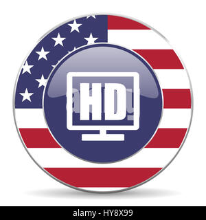 Hd display usa design web american round internet icon with shadow on white background. Stock Photo