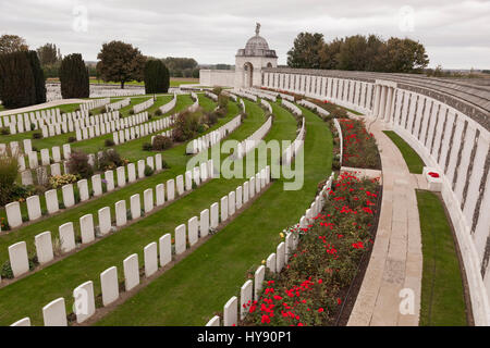 Tyne Cot Commonwealth War Graves Cemetery and Memorial to the Missing is the largest cemetery for Commonwealth forces in the world, for any war Stock Photo