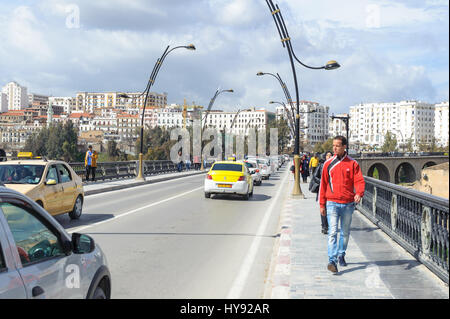 CONSTANTINE, ALGERIA - MAR 7, 2017: Sidi Rasheed Bridge part of the Rhumel siting high on the rocks with a view of the old city.These bridges exist as Stock Photo