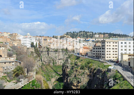 CONSTANTINE, ALGERIA - MAR 7, 2017: Sidi Rasheed Bridge part of the Rhumel siting high on the rocks with a view of the old city.These bridges exist as Stock Photo