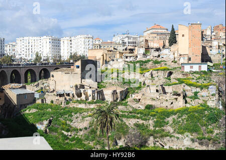 Sidi Rasheed Bridge part of the Rhumel siting high on the rocks with a view of the old city.These bridges exist as Stock Photo