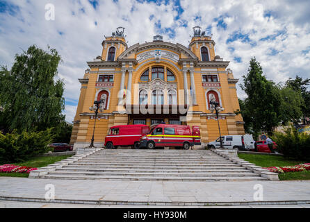 Front facade of Lucian Blaga National Theatre and Romanian Opera House building in Cluj Napoca, second most populous city in Romania Stock Photo