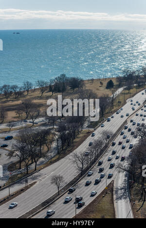 Lake Shore Drive and Lake Michigan, Chicago, Illinois Stock Photo