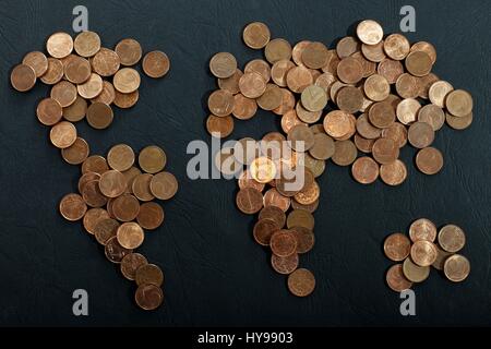 symbolic photo for money and globalization - world map made out of cent coins | usage worldwide Stock Photo