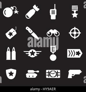 Vector white military icons set on black background Stock Vector