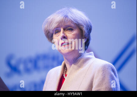 Scottish Conservative members and delegates attend the annual Scottish Conservative Conference at the SECC in Glasgow  Featuring: Theresa May Where: Glasgow, United Kingdom When: 03 Mar 2017 Stock Photo