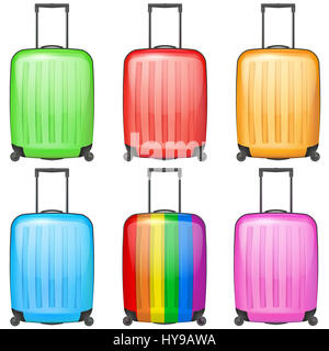 Set of Classic plastic luggage suitcase for air or road travel Stock Photo
