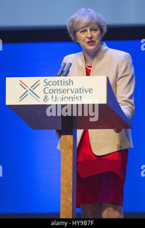 Scottish Conservative members and delegates attend the annual Scottish Conservative Conference at the SECC in Glasgow  Featuring: Theresa May Where: Glasgow, United Kingdom When: 03 Mar 2017 Stock Photo