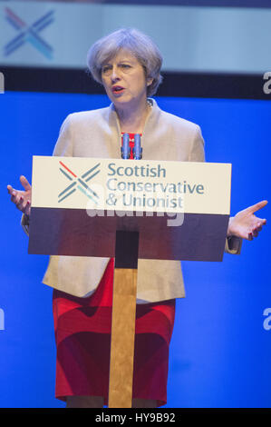 Scottish Conservative members and delegates attend the annual Scottish Conservative Conference at the SECC in Glasgow  Featuring: Theresa May Where: Glasgow, United Kingdom When: 03 Mar 2017 Stock Photo