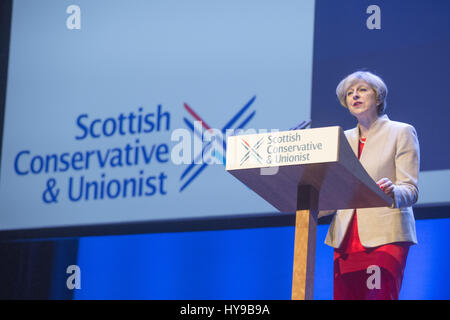 Scottish Conservative members and delegates attend the annual Scottish Conservative Conference at the SECC in Glasgow  Featuring: Theresa May Where: Glasgow, United Kingdom When: 03 Mar 2017 Stock Photo