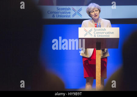 Scottish Conservative members and delegates attend the annual Scottish Conservative Conference at the SECC in Glasgow  Featuring: Theresa May Where: Glasgow, United Kingdom When: 03 Mar 2017 Stock Photo