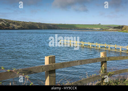 Gannel Estuary Spring tide High tide Submerged bridge Flooding Coast Coastal Newquay Cornwall Stock Photo