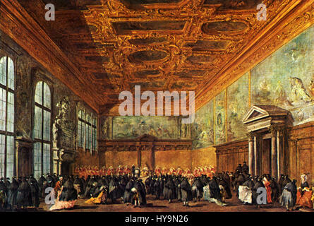 A painting by Italian artist Francesco Guardi (1712–1793), renowned for his Venetian views and capricci, capturing the essence of 18th-century Venetian life and architecture. Stock Photo