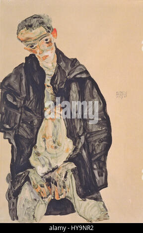 Egon Schiele   Selbstbildnis als Halbakt in schwarzer Jacke   1911 Stock Photo
