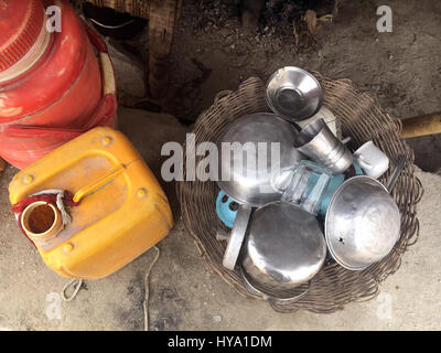 Nangarhar, Afghanistan. 22nd Jan, 2017. Goods of Afghan refugees that returned from Pakistan can be seen at a small area they fenced off with canvas covers and stones in the province of Nangarhar, Afghanistan, 22 January 2017. Photo: Christine-Felice Röhrs/dpa/Alamy Live News Stock Photo