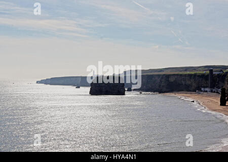 South Shields, UK. 03rd Apr, 2017. Monday the 3 of April 2017 Credit: Dan Cooke Overlooking Marsden Bay after high tide during Sunny Spring day at The Leas, South Shields, United Kingdom. Credit: Dan Cooke/Alamy Live News Stock Photo