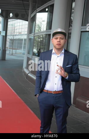 Frankfurt Germany, April 3rd 2017: Tay Schmedtmann (Winner of The Voice of Germany) arriving at the PRG LEA Live Entertainment Award at Festhalle. Frankfurt, Germany Credit: Markus Wissmann/Alamy Live News Stock Photo