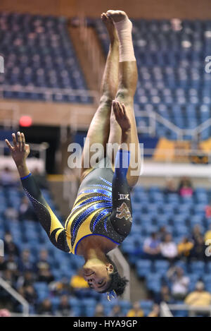 Morgantown, West Virginia, USA. 1st Apr, 2017. WVU gymnast ZAAKIRA MUHAMMAD competes on balance beam during the 2017 NCAA Gymnastics regional Championships being held at the WVU Coliseum in Morgantown, WV. Credit: Ken Inness/ZUMA Wire/Alamy Live News Stock Photo