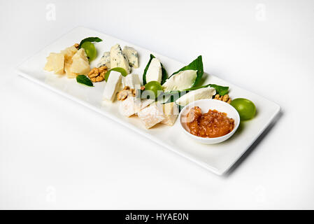 Various cheese type dish served luxery, isolated Stock Photo