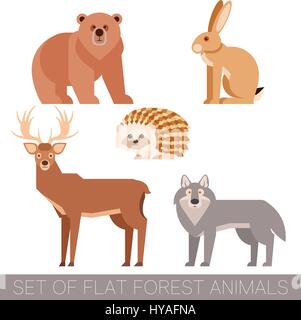 Set of flat forest animals Stock Vector